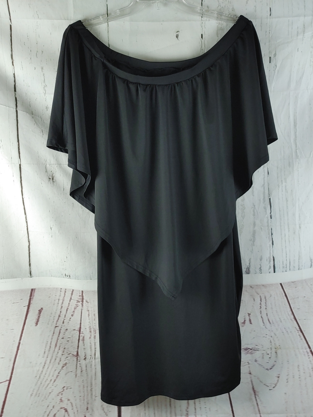 SHEIN Black One-Shoulder Draped Cape Dress